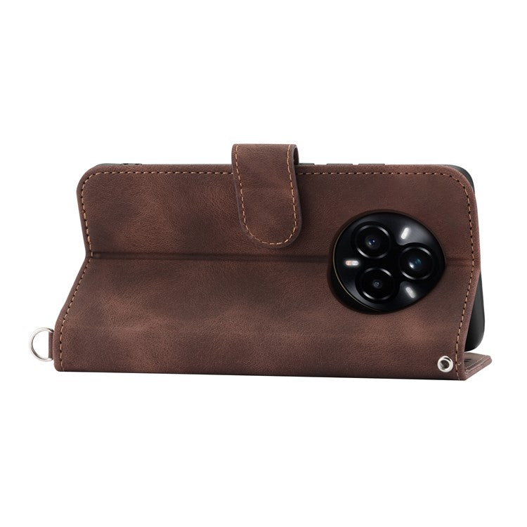 For Realme 14 Pro+ 5G Case Flower Pattern PU Leather Wallet Phone Cover with Strap - Brown