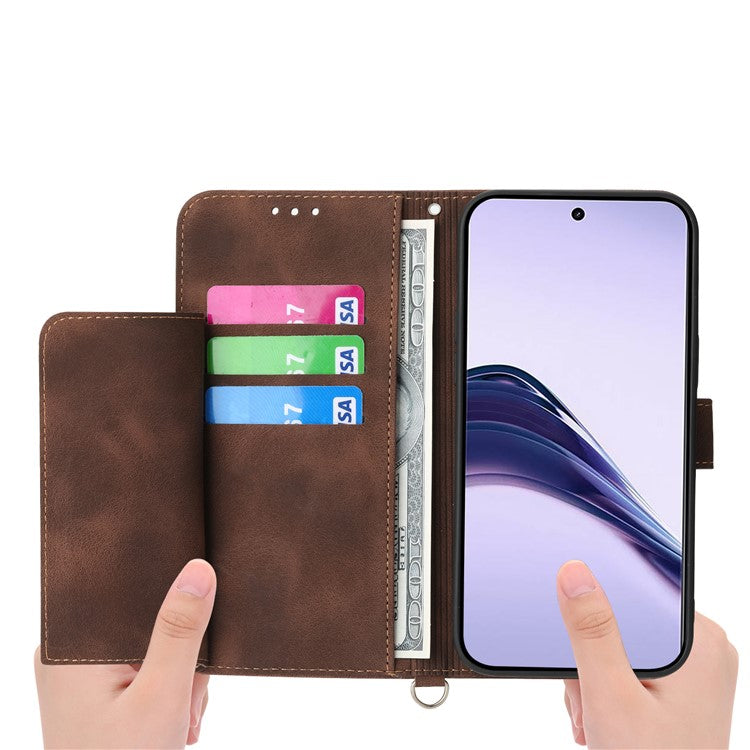 For Realme 14 Pro+ 5G Case Flower Pattern PU Leather Wallet Phone Cover with Strap - Brown