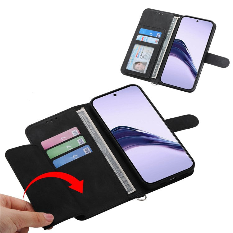 For Realme 14 Pro+ 5G Case Flower Pattern PU Leather Wallet Phone Cover with Strap - Black
