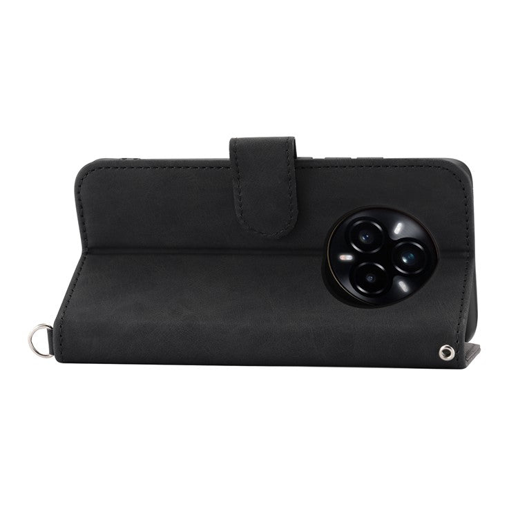 For Realme 14 Pro+ 5G Case Flower Pattern PU Leather Wallet Phone Cover with Strap - Black