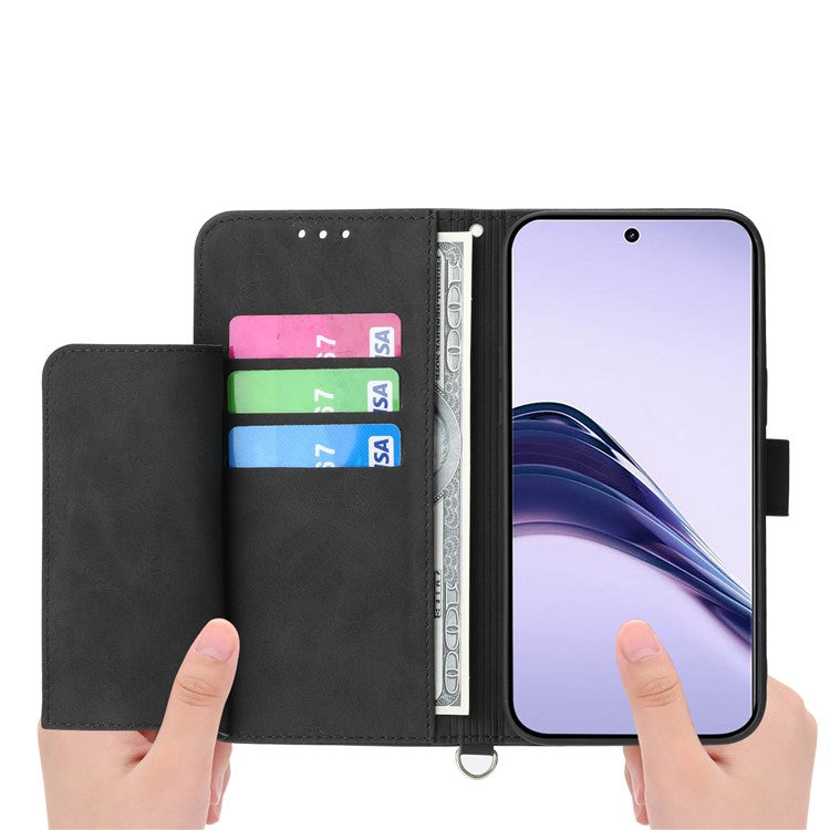 For Realme 14 Pro+ 5G Case Flower Pattern PU Leather Wallet Phone Cover with Strap - Black