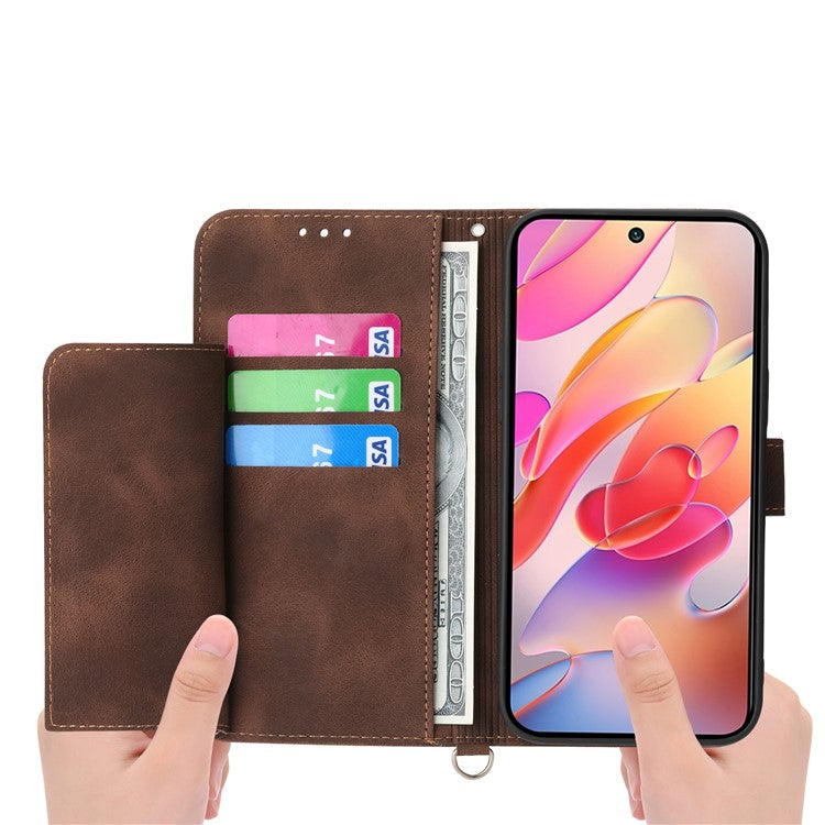 For Samsung Galaxy S25 Edge Case Flower Pattern PU Leather Wallet Phone Cover with Strap - Brown