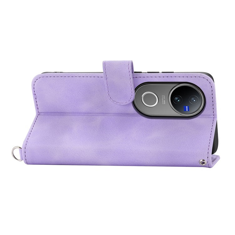 For vivo V50 5G Case Flower Pattern PU Leather Wallet Phone Cover with Strap - Light Purple