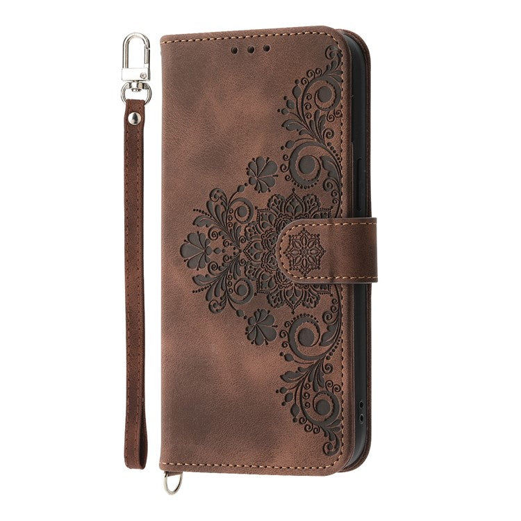 For vivo V50 5G Case Flower Pattern PU Leather Wallet Phone Cover with Strap - Brown