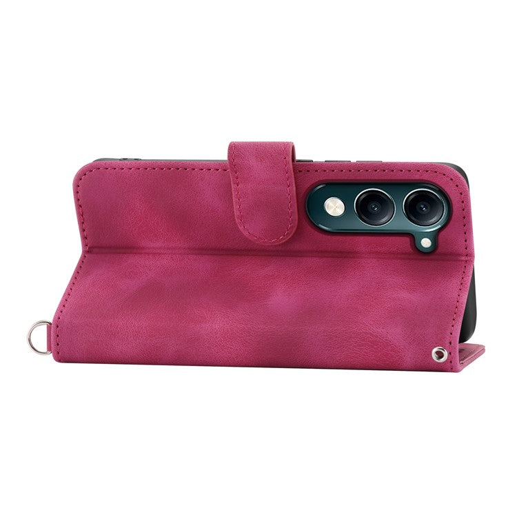 For vivo Y04 4G  /  Y29s 5G Case Flower Pattern PU Leather Wallet Phone Cover with Strap - Wine Red