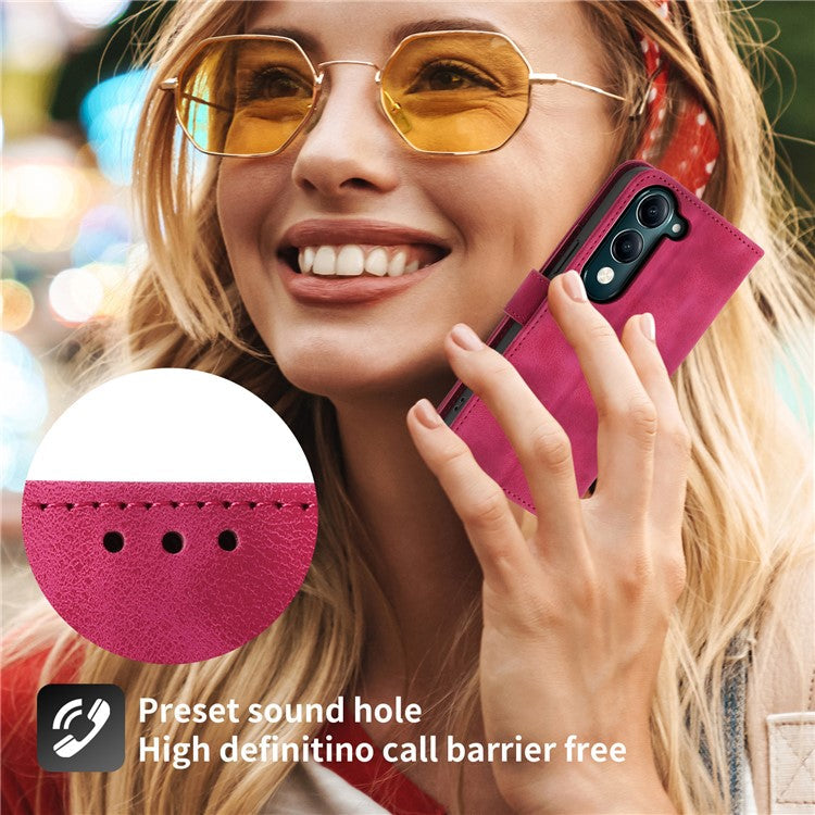 For vivo Y04 4G  /  Y29s 5G Case Flower Pattern PU Leather Wallet Phone Cover with Strap - Wine Red