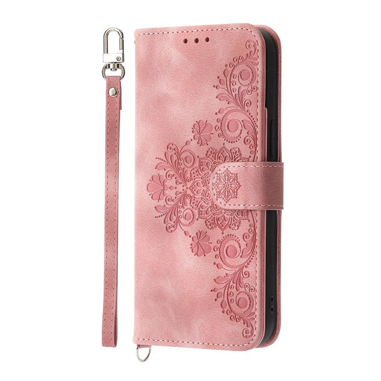 For vivo Y04 4G  /  Y29s 5G Case Flower Pattern PU Leather Wallet Phone Cover with Strap - Pink