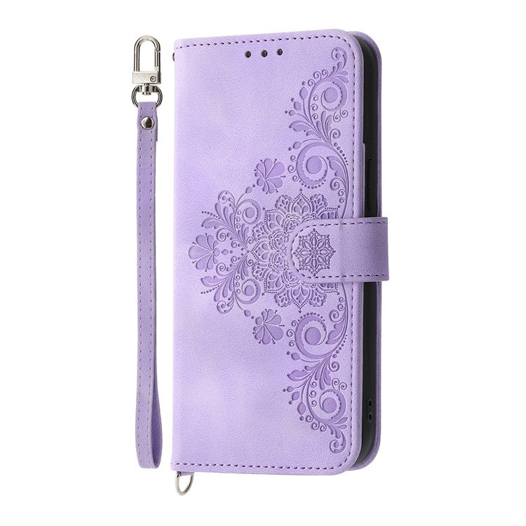 For vivo Y04 4G  /  Y29s 5G Case Flower Pattern PU Leather Wallet Phone Cover with Strap - Light Purple