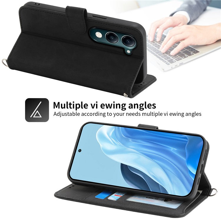 For vivo Y04 4G  /  Y29s 5G Case Flower Pattern PU Leather Wallet Phone Cover with Strap - Black