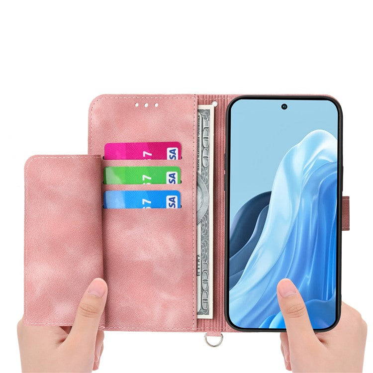 For vivo Y29 4G Case Flower Pattern PU Leather Wallet Phone Cover with Strap - Pink