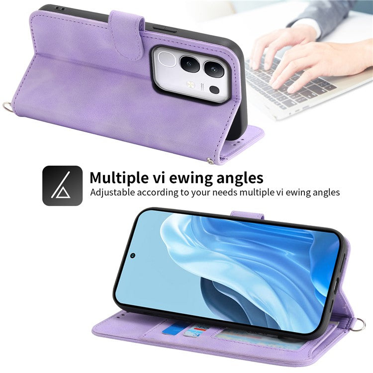 For vivo Y29 4G Case Flower Pattern PU Leather Wallet Phone Cover with Strap - Light Purple