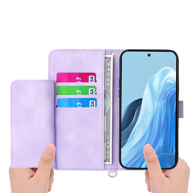 For vivo Y29 4G Case Flower Pattern PU Leather Wallet Phone Cover with Strap - Light Purple