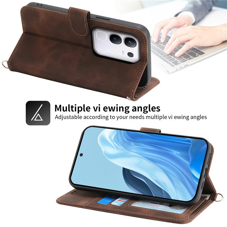 For vivo Y29 4G Case Flower Pattern PU Leather Wallet Phone Cover with Strap - Brown