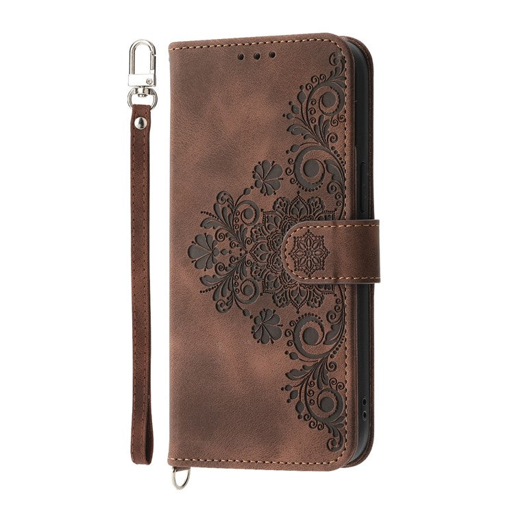 For vivo Y29 4G Case Flower Pattern PU Leather Wallet Phone Cover with Strap - Brown