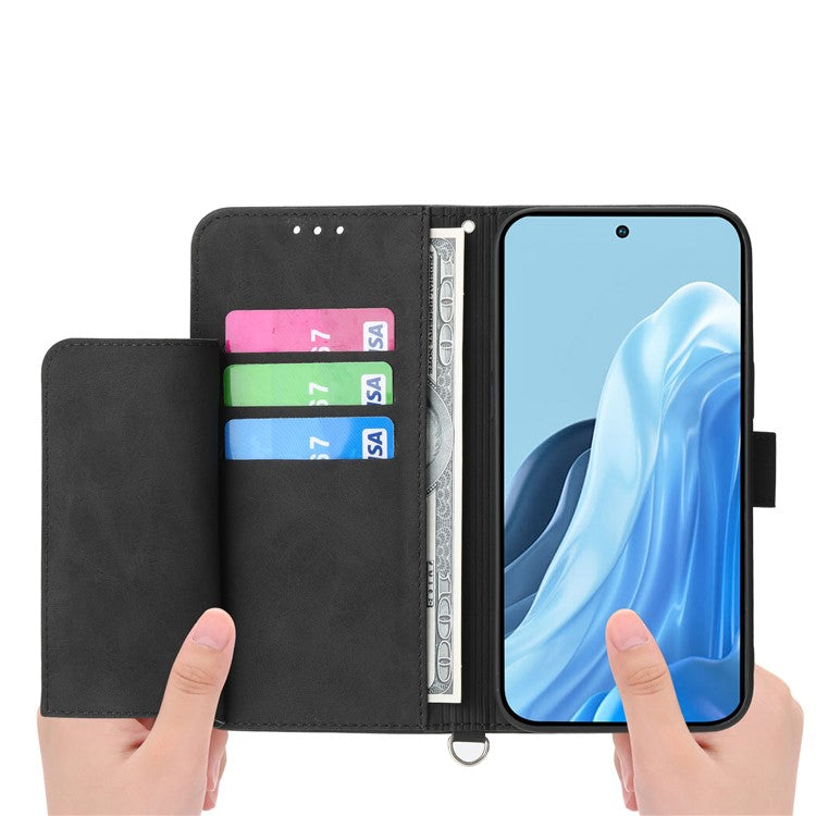 For vivo Y29 4G Case Flower Pattern PU Leather Wallet Phone Cover with Strap - Black