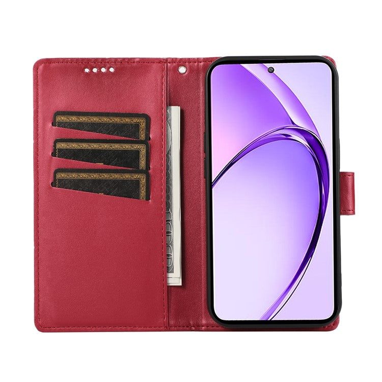 DF-06 For Realme 14 Pro 5G Phone Case Line Imprint Leather Wallet Cover - Red