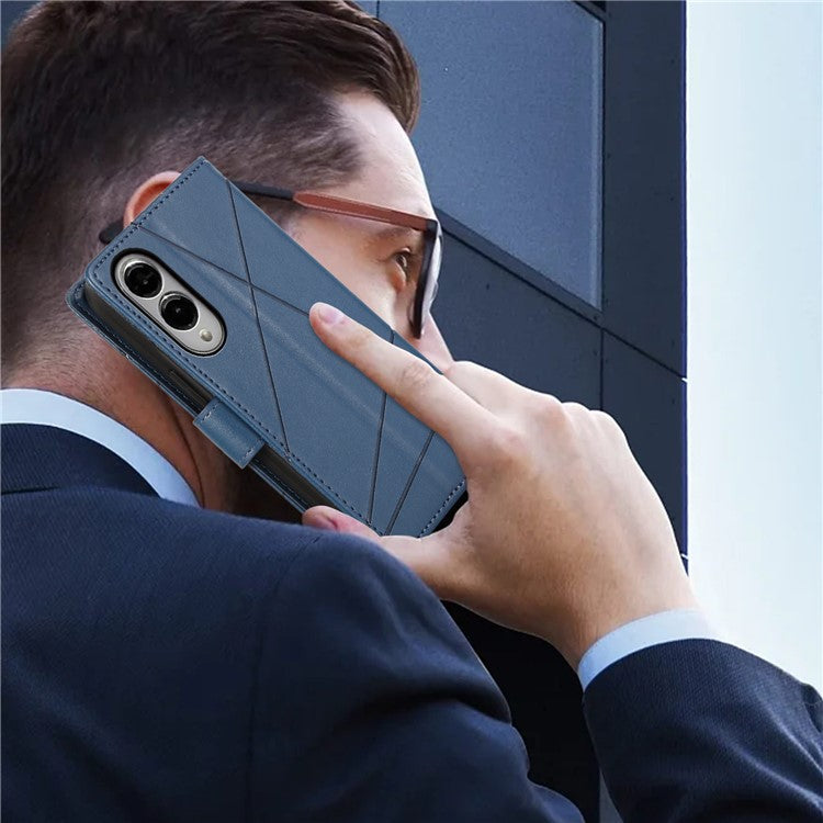 DF-06 For Samsung Galaxy S25 Edge Phone Case Line Imprint Leather Wallet Cover - Blue
