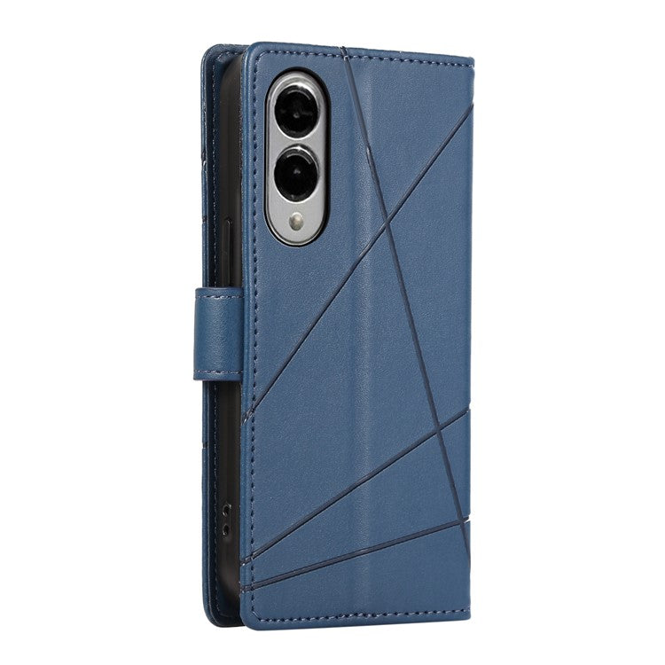 DF-06 For Samsung Galaxy S25 Edge Phone Case Line Imprint Leather Wallet Cover - Blue