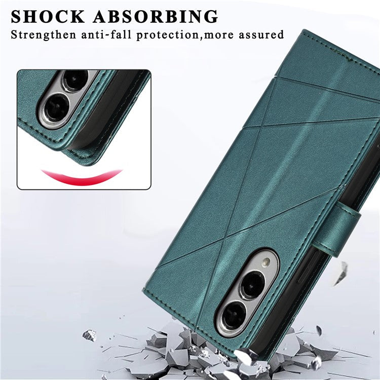 DF-06 For Samsung Galaxy S25 Edge Phone Case Line Imprint Leather Wallet Cover - Green