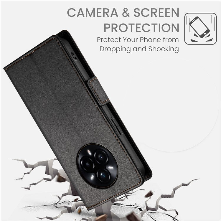 For Realme 14 Pro+ 5G Stand Case PU Leather Wallet Phone Cover - Black