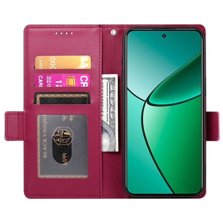 For Realme 14 Pro+ 5G Stand Case PU Leather Wallet Phone Cover - Wine Red