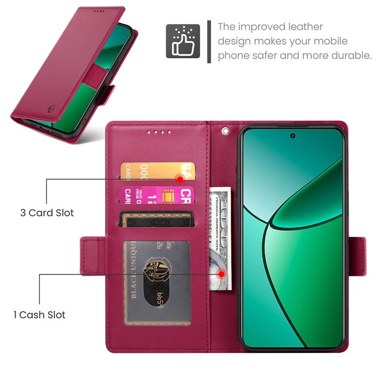 For Realme 14 Pro+ 5G Stand Case PU Leather Wallet Phone Cover - Wine Red