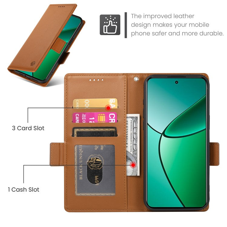 For Realme 14 Pro+ 5G Stand Case PU Leather Wallet Phone Cover - Brown