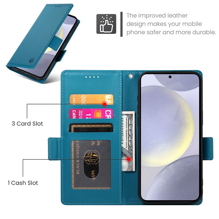 For Samsung Galaxy S25 Edge Stand Case PU Leather Wallet Phone Cover - Blue