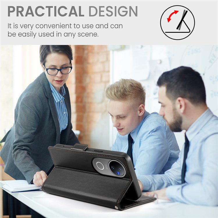 For vivo V50 5G Stand Case PU Leather Wallet Phone Cover - Black