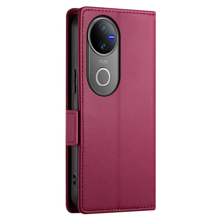 For vivo V50 5G Stand Case PU Leather Wallet Phone Cover - Wine Red