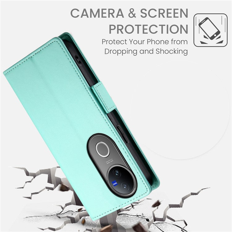 For vivo V50 5G Stand Case PU Leather Wallet Phone Cover - Mint Green