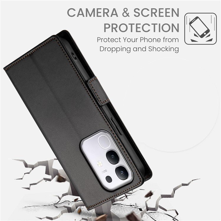 For vivo Y29 4G Stand Case PU Leather Wallet Phone Cover - Black