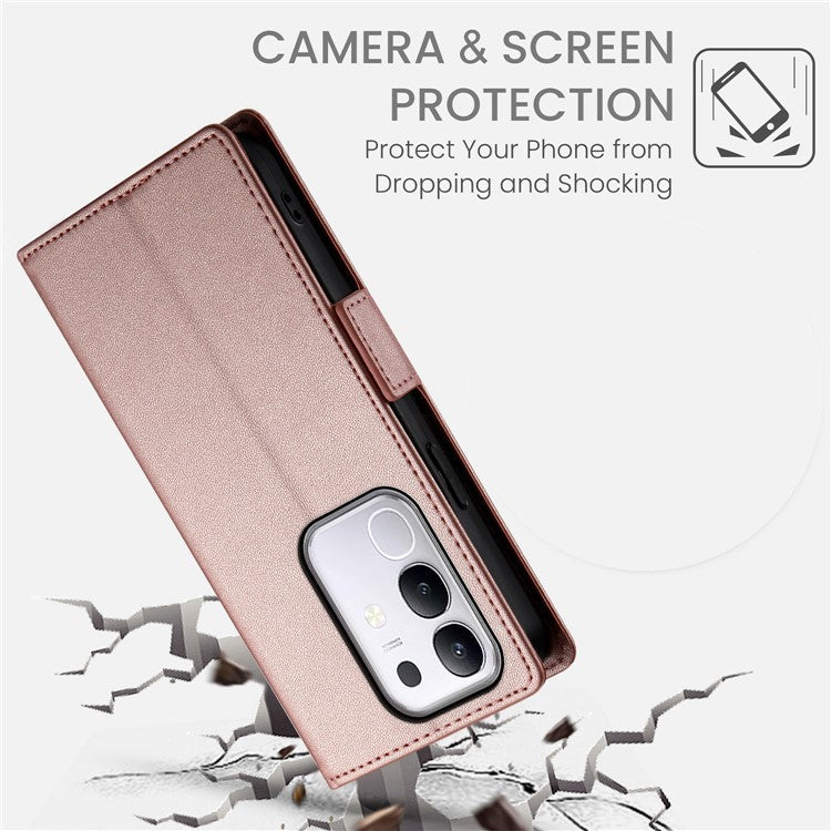 For vivo Y29 4G Stand Case PU Leather Wallet Phone Cover - Rose Gold