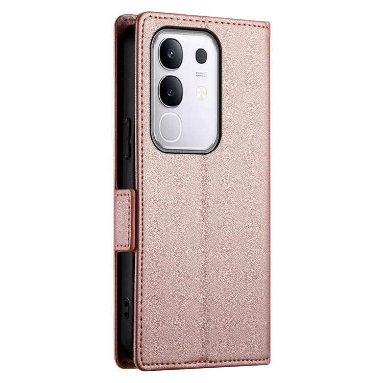 For vivo Y29 4G Stand Case PU Leather Wallet Phone Cover - Rose Gold