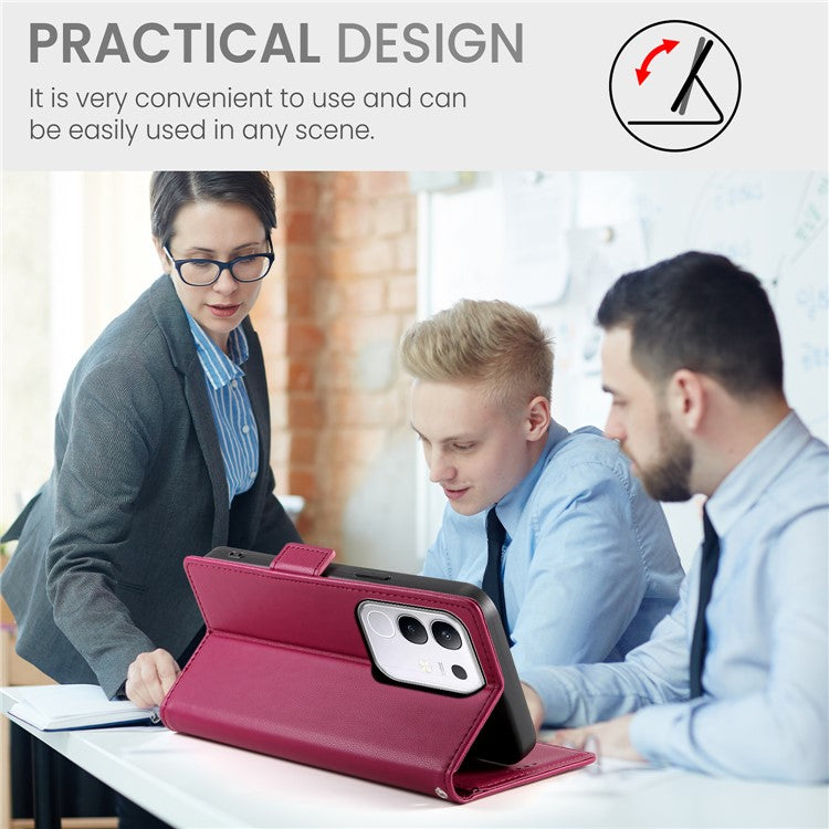 For vivo Y29 4G Stand Case PU Leather Wallet Phone Cover - Wine Red