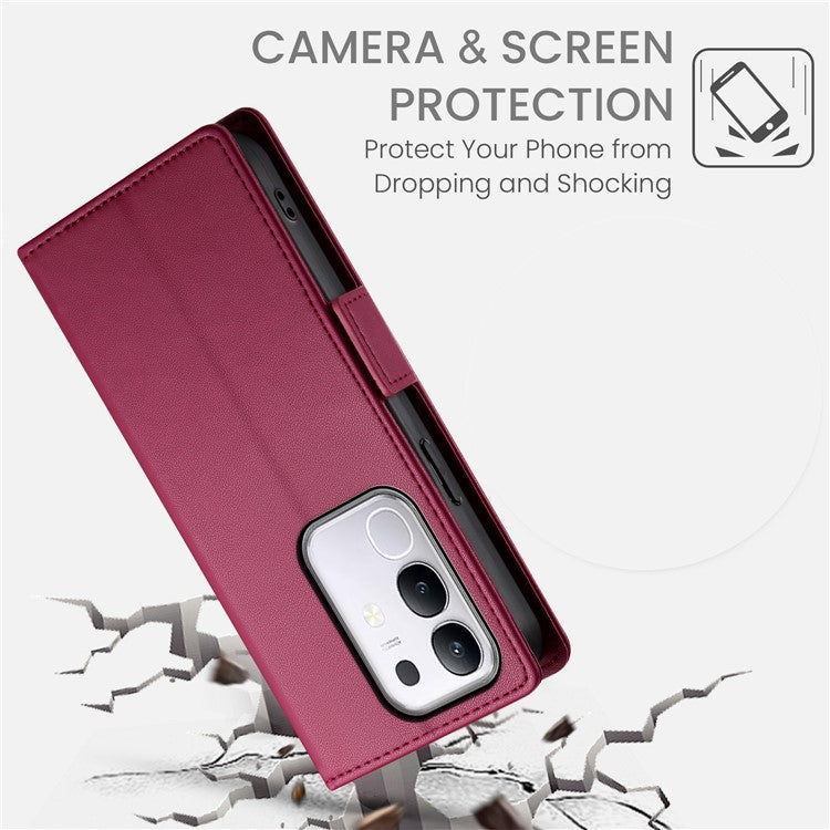 For vivo Y29 4G Stand Case PU Leather Wallet Phone Cover - Wine Red