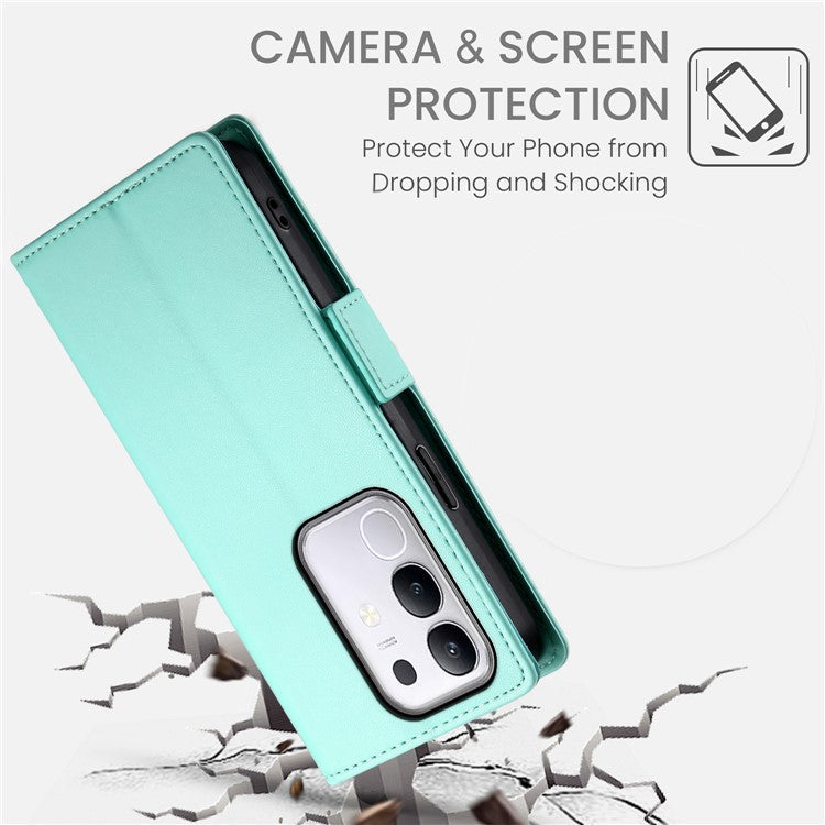 For vivo Y29 4G Stand Case PU Leather Wallet Phone Cover - Mint Green