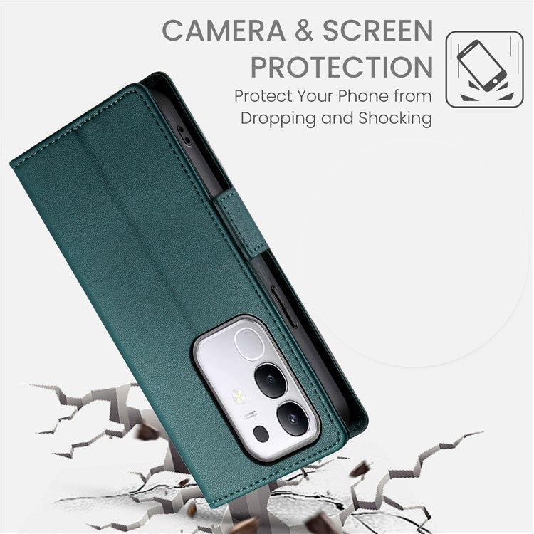 For vivo Y29 4G Stand Case PU Leather Wallet Phone Cover - Blackish Green