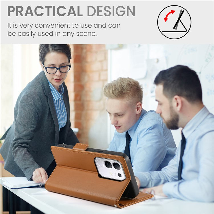 For vivo Y29 4G Stand Case PU Leather Wallet Phone Cover - Brown