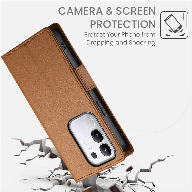 For vivo Y29 4G Stand Case PU Leather Wallet Phone Cover - Brown