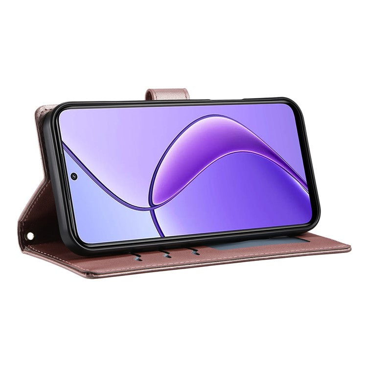 For Realme 14 Pro 5G Case Rhombus Stitching Wallet Stand Leather Phone Cover with Long  /  Short Strap - Rose Gold