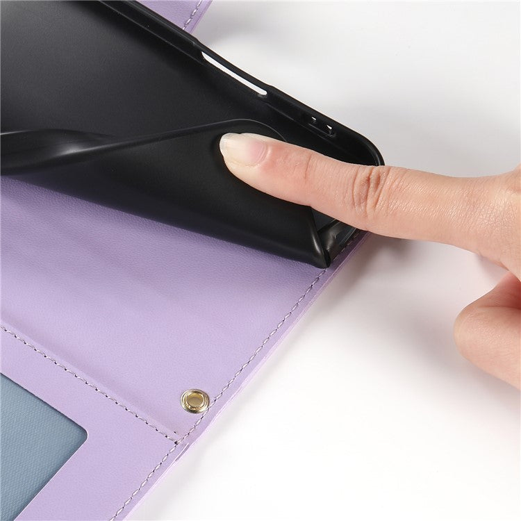 For Samsung Galaxy S25 Edge Case Rhombus Stitching Wallet Stand Leather Phone Cover with Long / Short Strap - Purple