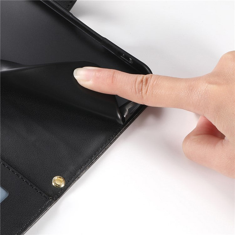 For Samsung Galaxy S25 Edge Case Rhombus Stitching Wallet Stand Leather Phone Cover with Long / Short Strap - Black