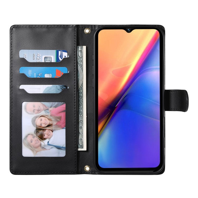 For vivo V50 5G Case Rhombus Stitching Wallet Stand Leather Phone Cover with Long  /  Short Strap - Black