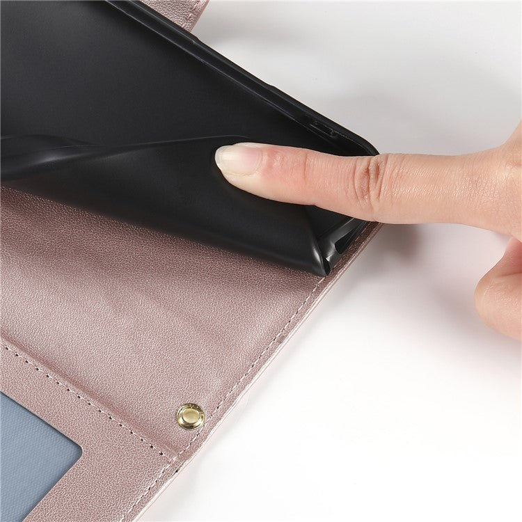 For vivo Y04 4G  /  Y29s 5G Case Rhombus Stitching Wallet Stand Leather Phone Cover with Long  /  Short Strap - Rose Gold