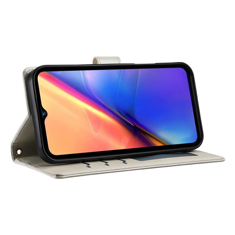 For vivo Y29 4G Case Rhombus Stitching Wallet Stand Leather Phone Cover with Long  /  Short Strap - Beige