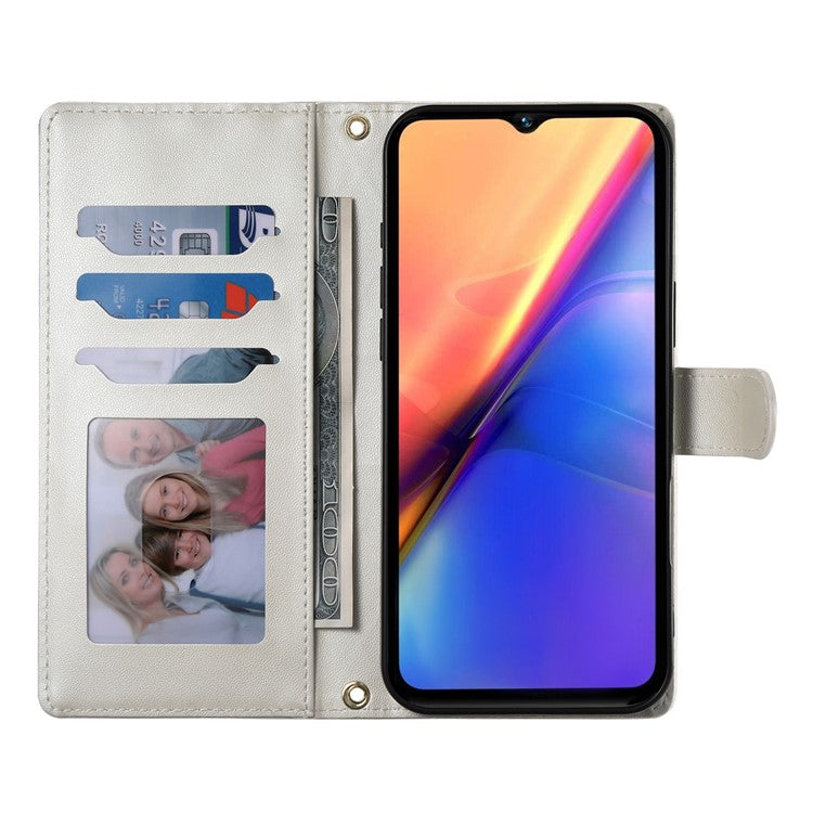 For vivo Y29 4G Case Rhombus Stitching Wallet Stand Leather Phone Cover with Long  /  Short Strap - Beige