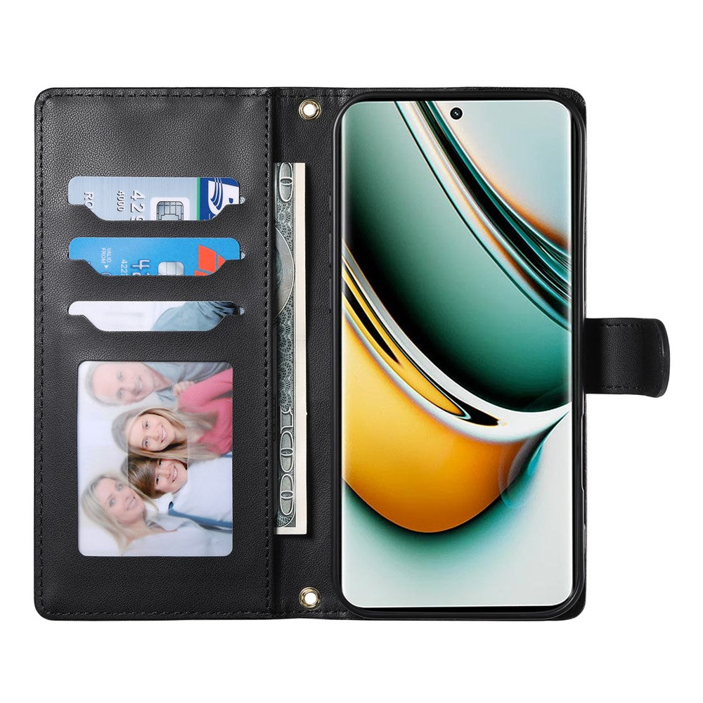 For Oppo Reno13 5G (Global) Case Rhombus Stitching Wallet Stand Leather Phone Cover with Long / Short Strap - Black