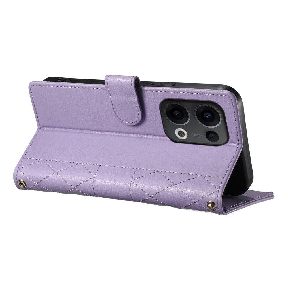 For Oppo Reno13 5G (Global) Case Rhombus Stitching Wallet Stand Leather Phone Cover with Long / Short Strap - Purple