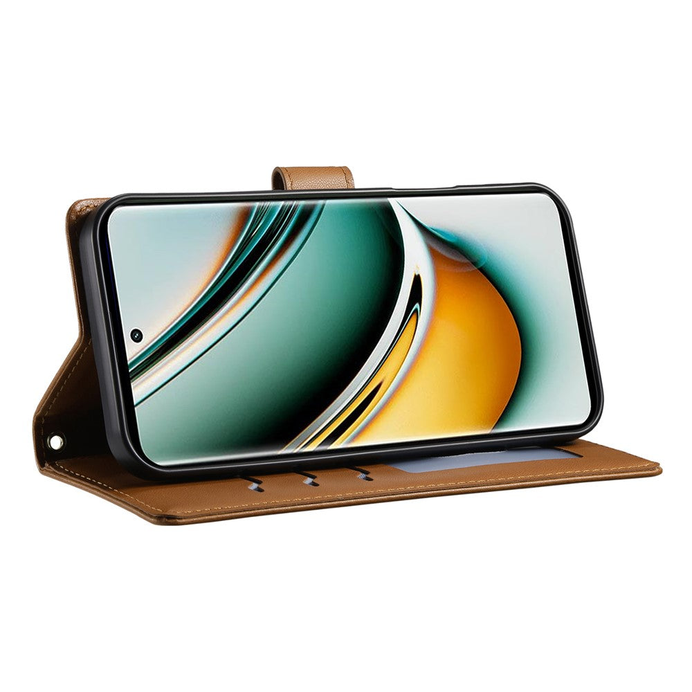 For Oppo Reno13 5G (Global) Case Rhombus Stitching Wallet Stand Leather Phone Cover with Long / Short Strap - Brown